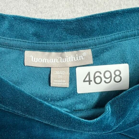 Woman Within Blouse Top 3X Velour Blue Green Three Quarter Sleeves Pullover - Picture 7 of 7